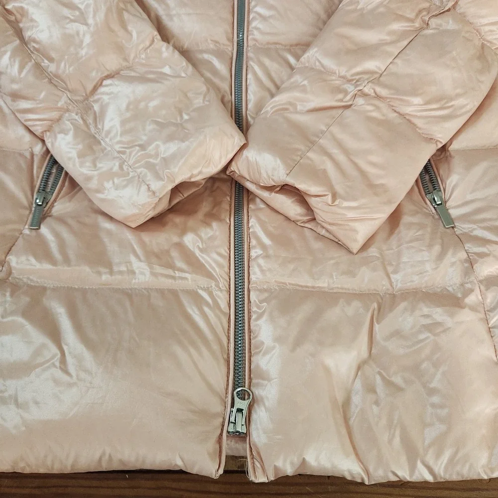 Lands End Full Double Zip Down Puffer Jacket Coat Women's XS Metallic Pink‎ Snow